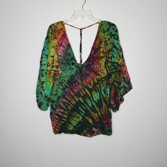 JARLI Boho woman's tye dye loose fit top size L - Picture 2 of 9